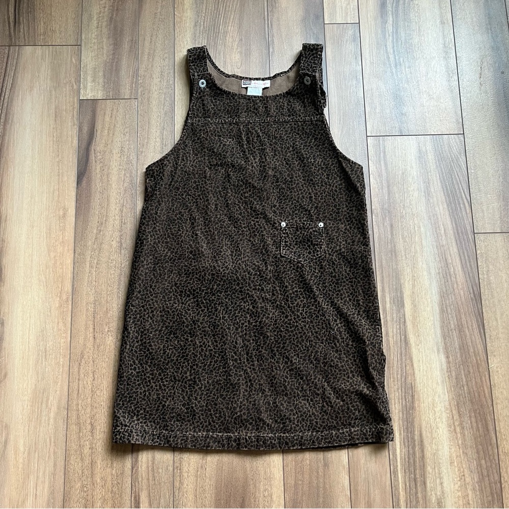 Vintage Y2K Corduroy Leopard Overall Dress - Medium